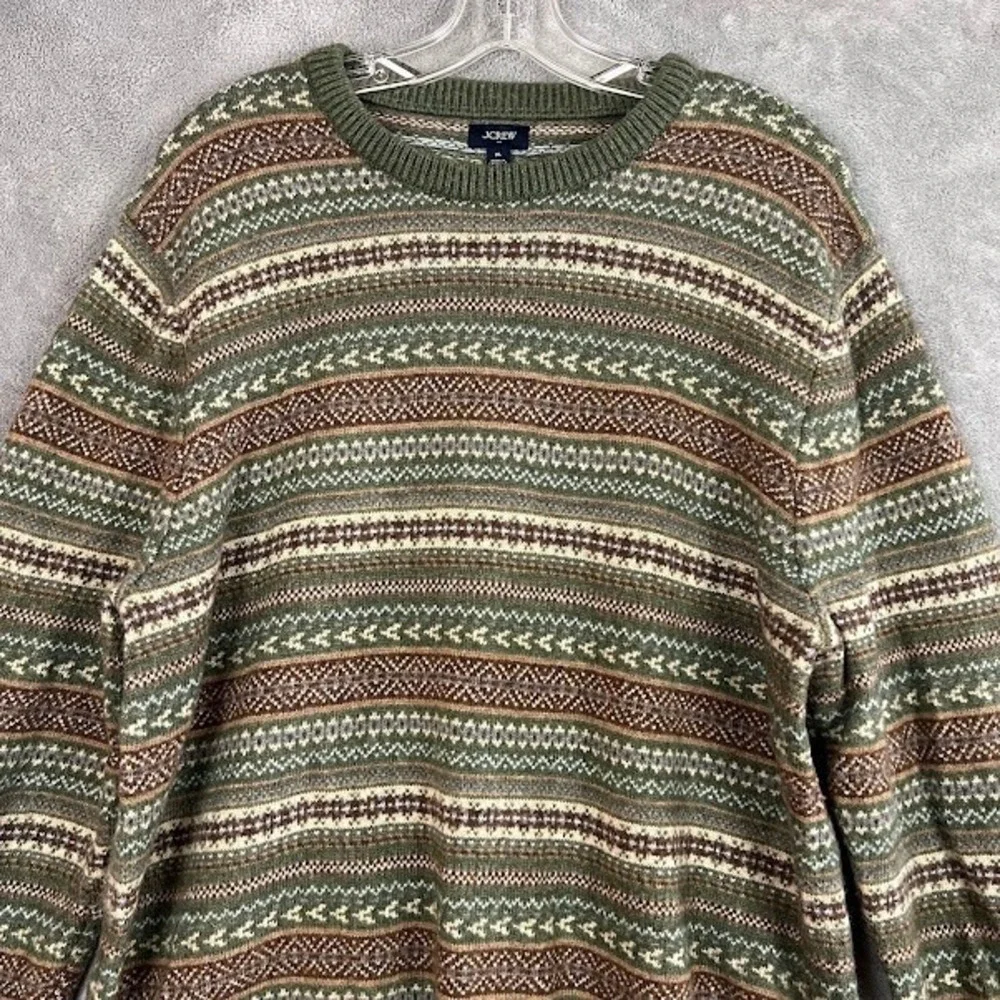 J Crew Sweater Mens XL Fair Isle Lambswool Nordic Crewneck Old Money Preppy